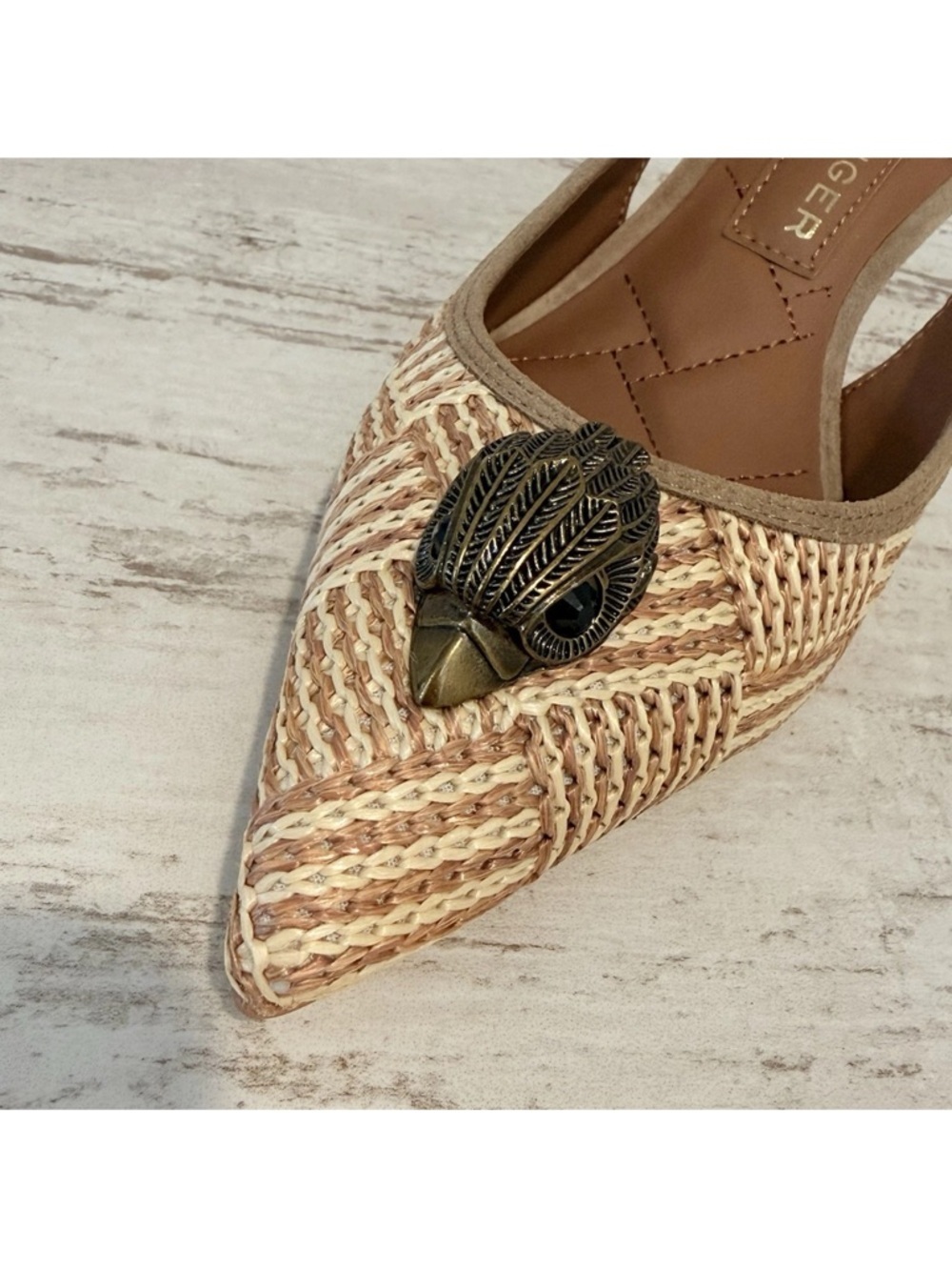 Kurt Geiger London Belgravia Slingback Raffia Woven Heels Beige Combo Size 36 EU - Picture 9 of 15